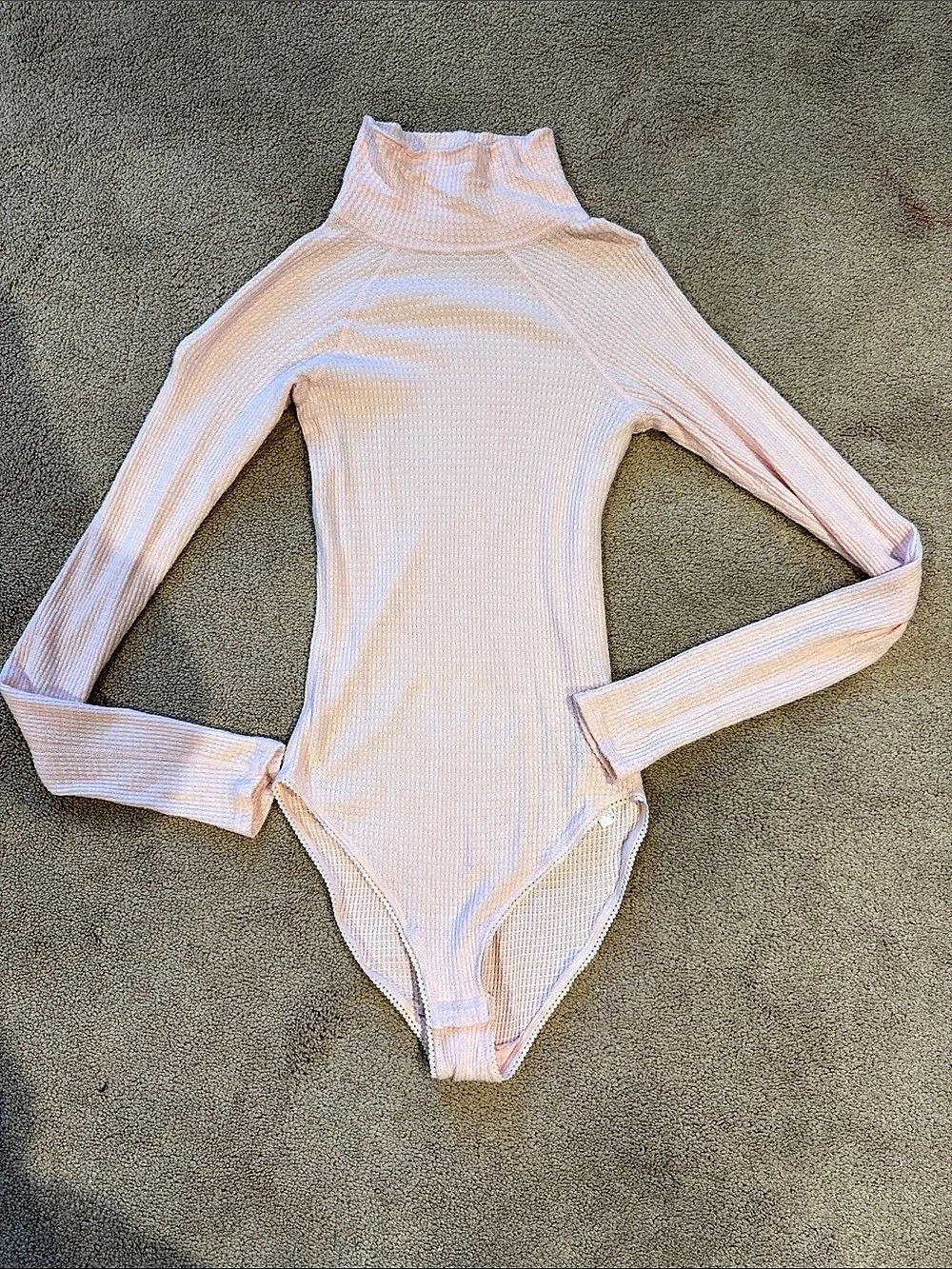 Free People All You Want Bodysuit Pink Ribbed Turtleneck Bodysuit